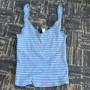 Blue Ribbed Sleeveless Tank Top